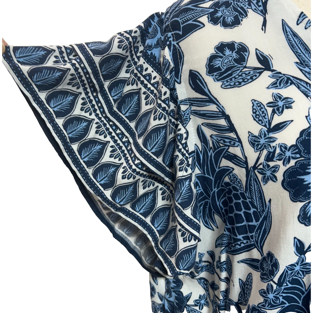 Rachel‎ & Zoe Top Womens 2X Blue White Floral Tropical Flutter Sleeve Beachy NWT - Picture 7 of 11
